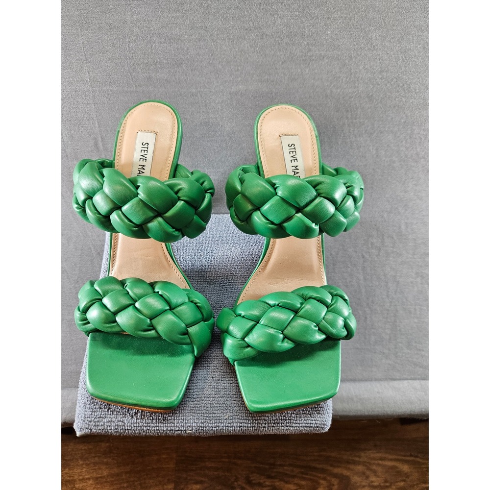 Steve Madden Kenley Green Braided Heeled Sandals Square Toe Mules Size 8M